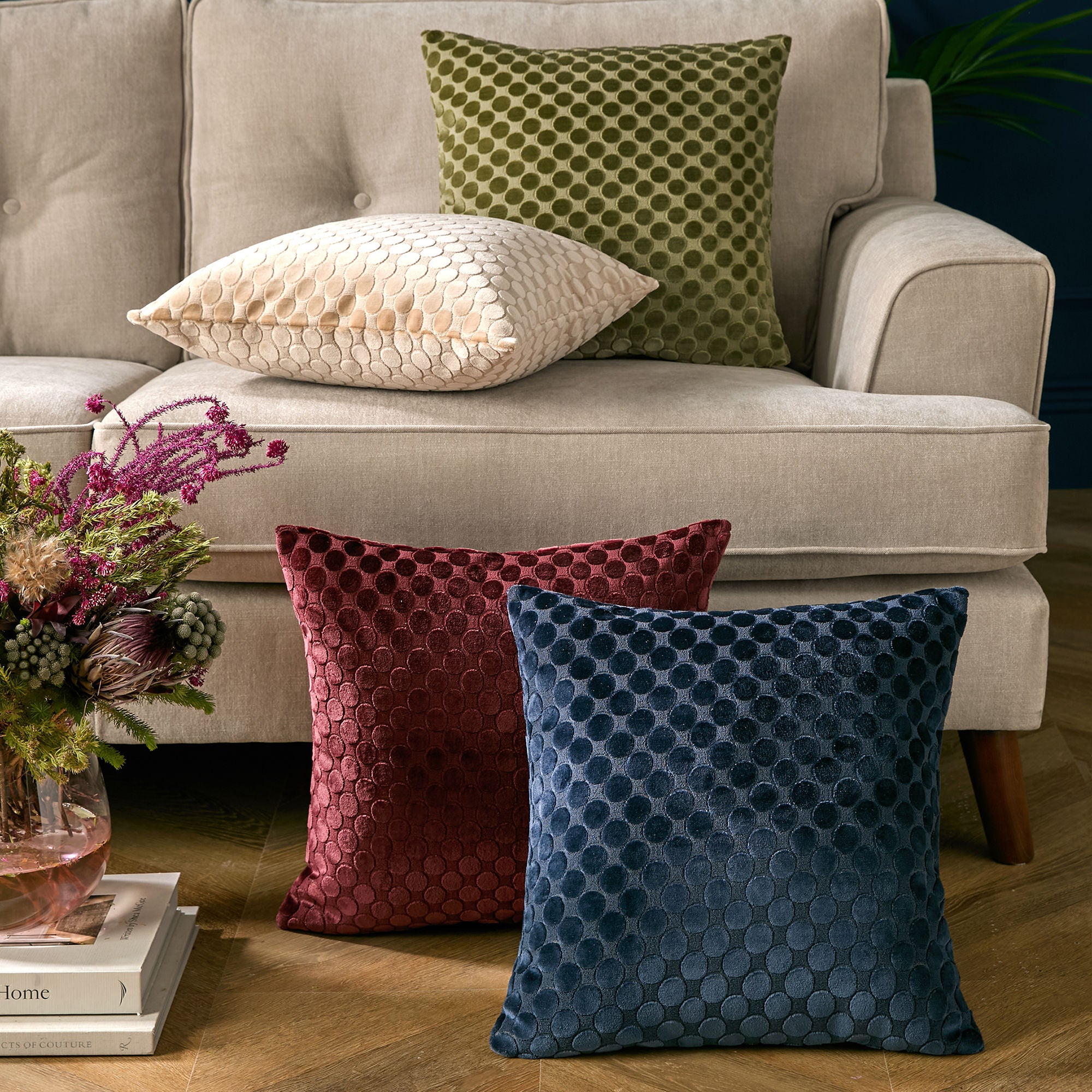 Velvet Spot Cushion in Navy 43 x 43cm - Cushion - Soiree