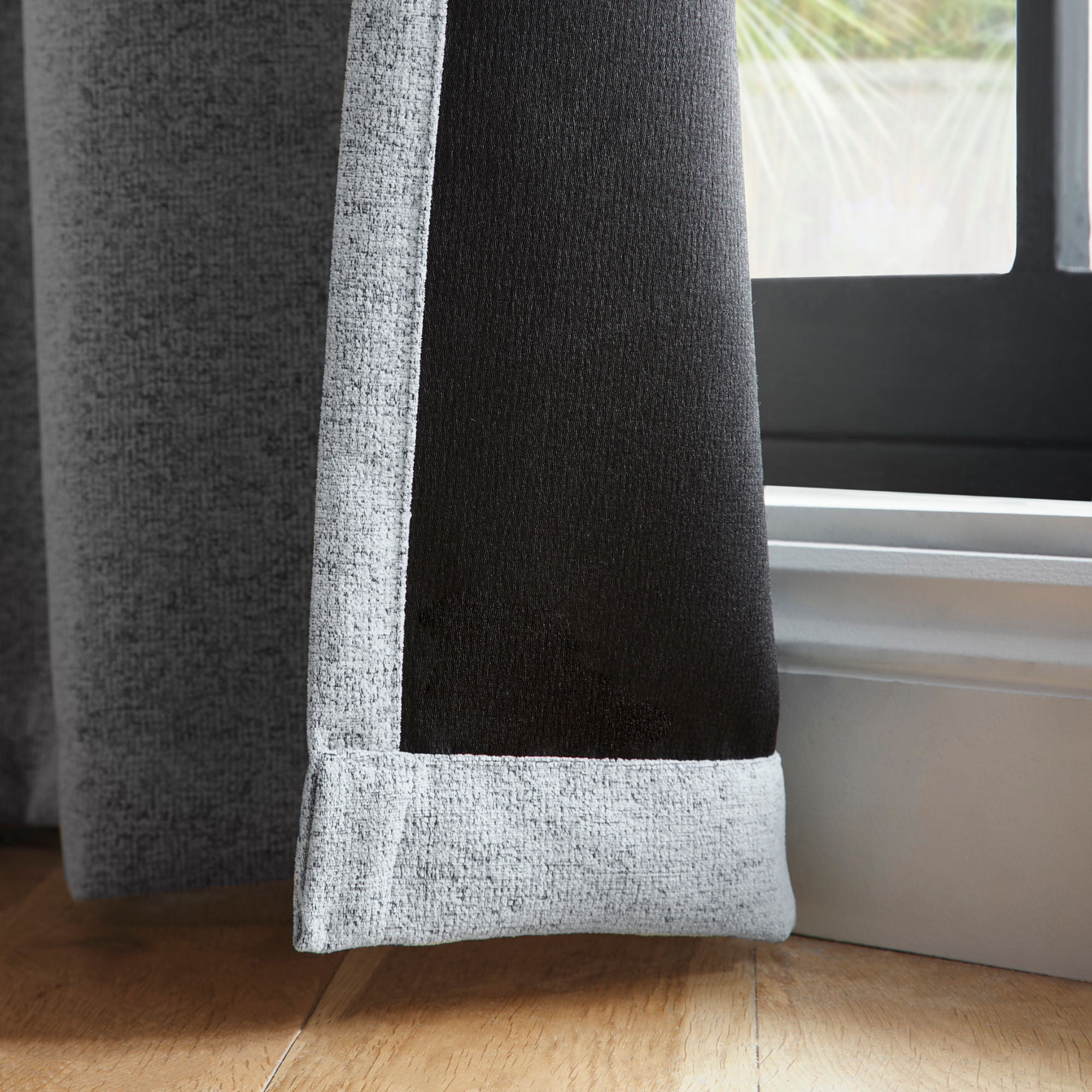 Velvet Chenille Dimout Pair of Eyelet Curtains in Grey