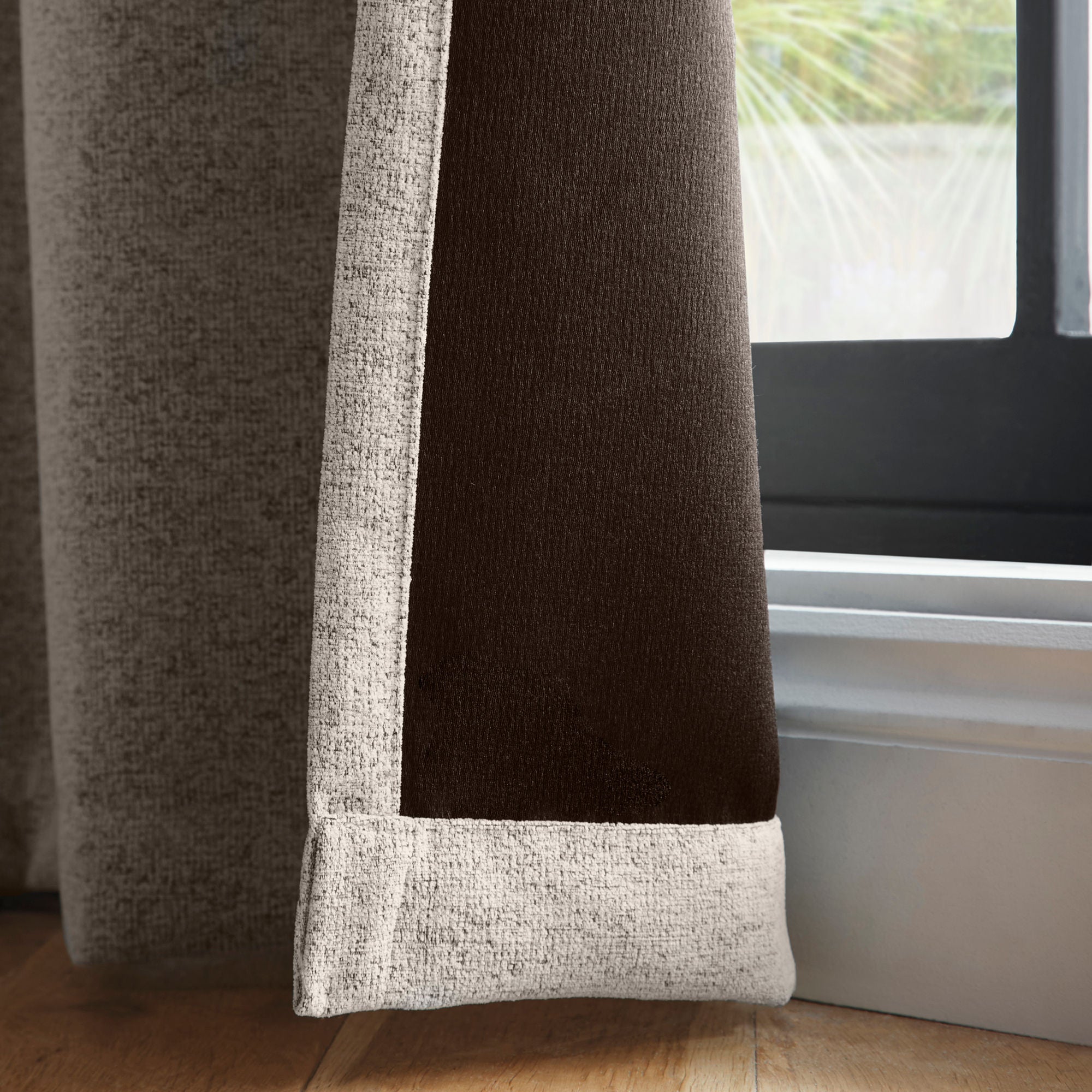 Velvet Chenille Dimout Pair of Eyelet Curtains in Natural