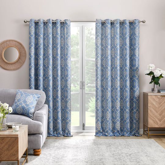 Vivianna Eyelet Curtains in Blue