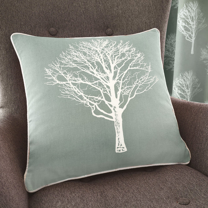 Woodland Trees Cushion by Fusion in Duck Egg 43 x 43cm - Cushion - Fusion