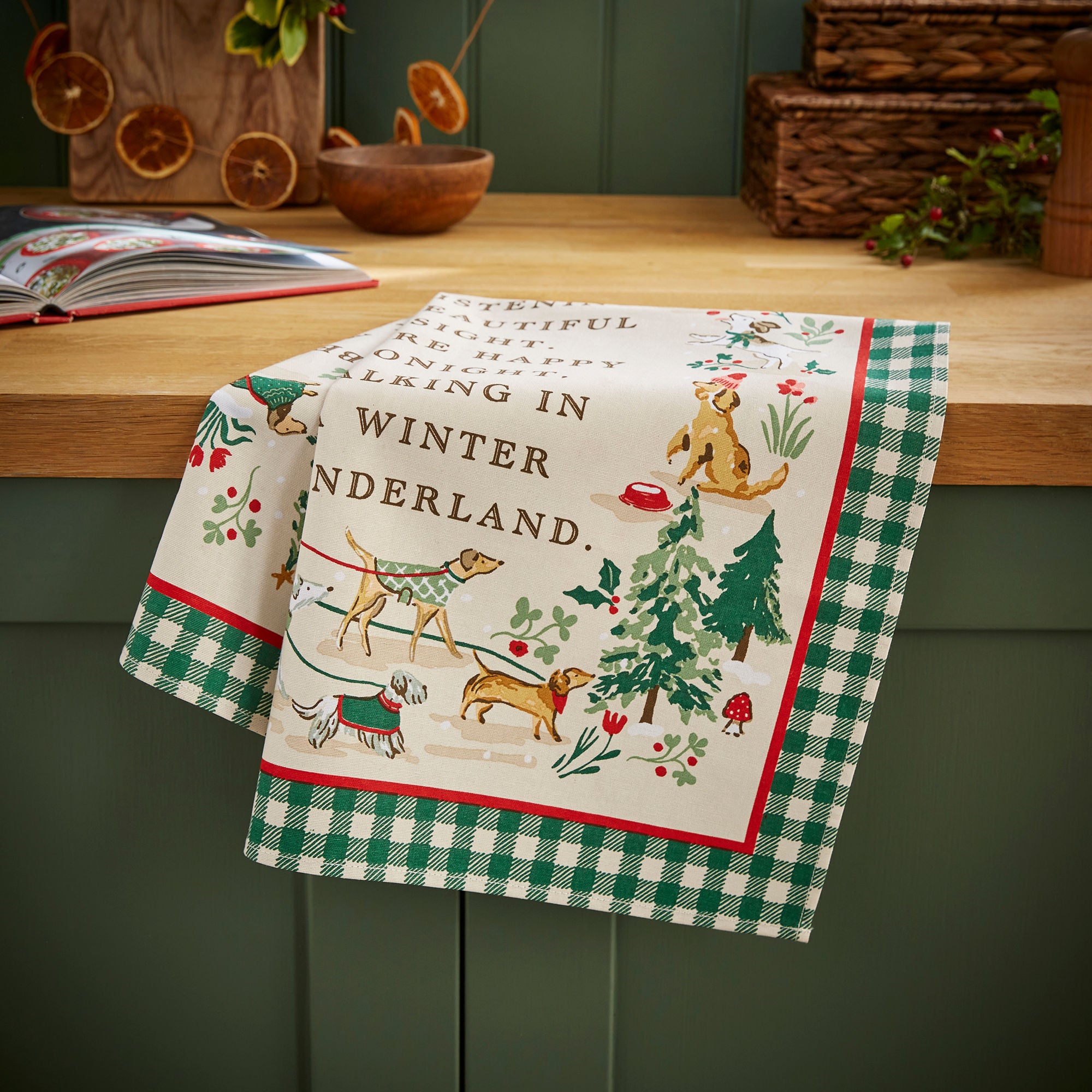 Winter Walkies Cotton Tea Towel in Beige - Tea Towel - Ulster Weavers