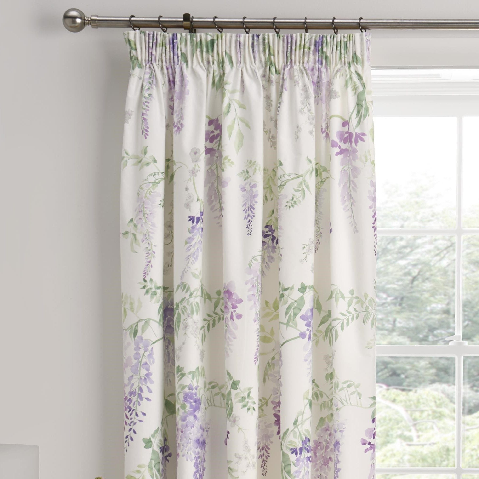 Wisteria Pair of Pencil Pleat Curtains With Tie-Backs by Dreams & Drapes Design in Lilac - Pair of Pencil Pleat Curtains With Tie-Backs - Dreams & Drapes Design