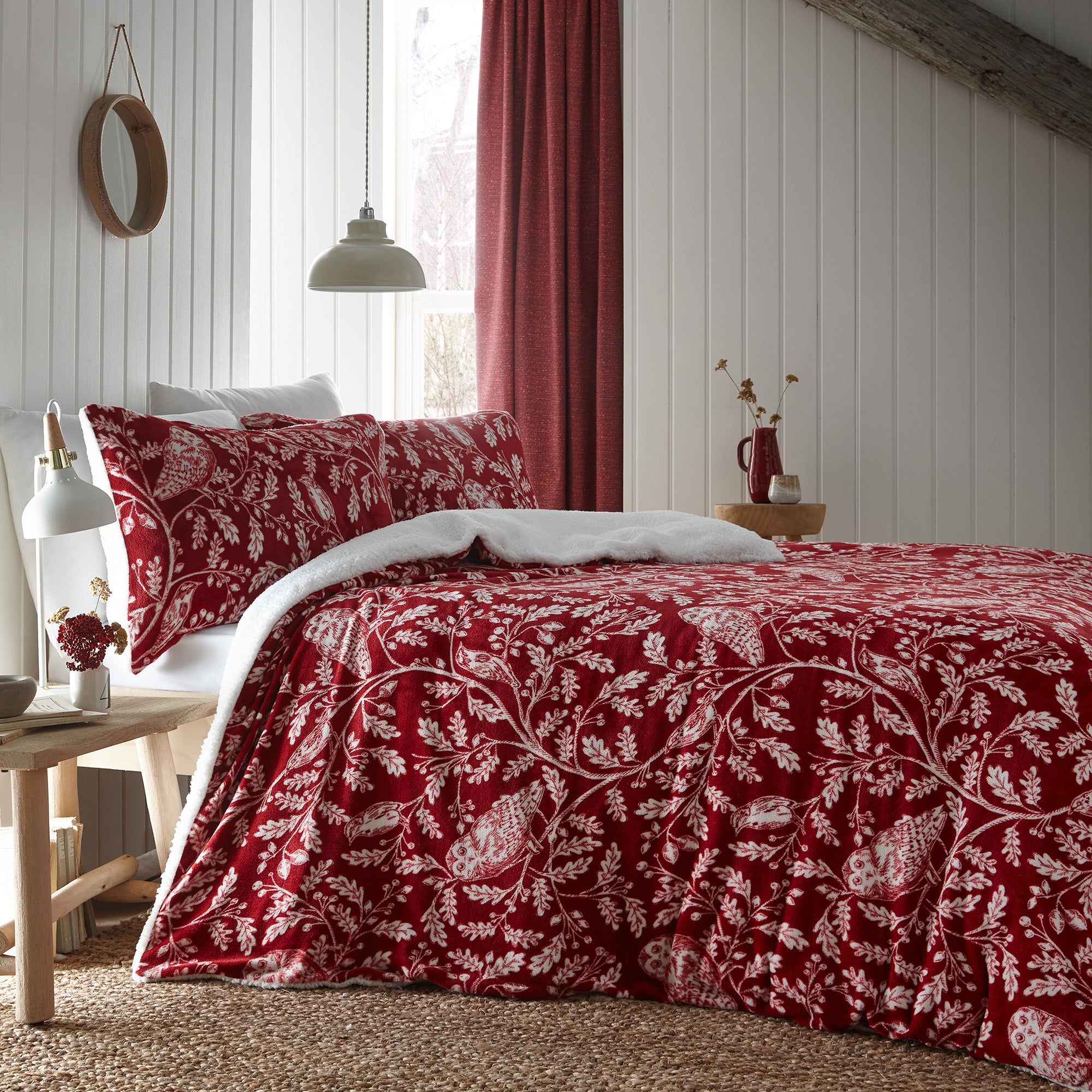 Woodland Owls Duvet Cover Set by Dreams & Drapes Lodge in Red - Duvet Cover Set - Dreams & Drapes Lodge