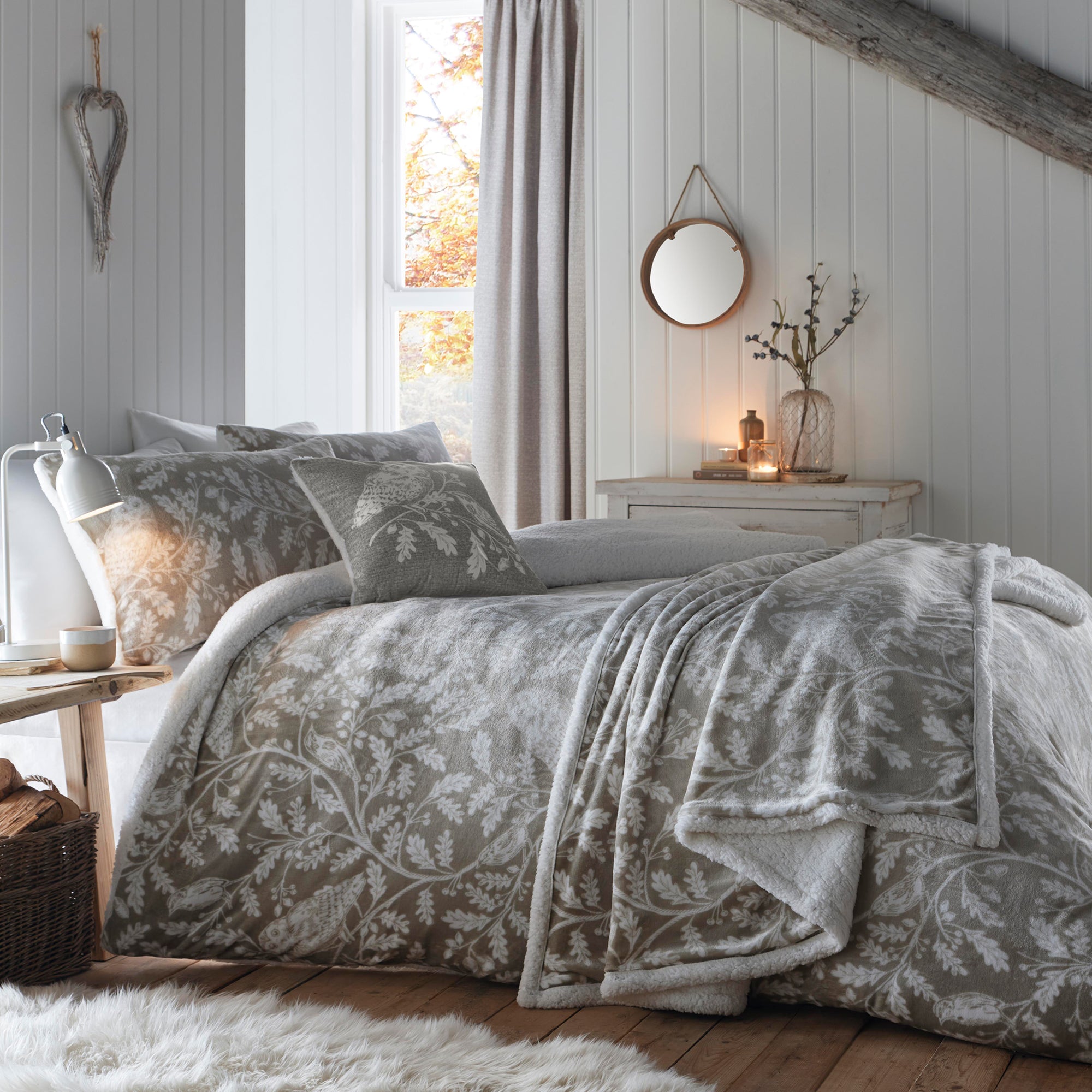 Woodland Owls Bedspread by Dreams & Drapes Lodge in Sage 150cm x 200cm - Bedspread - Dreams & Drapes Lodge