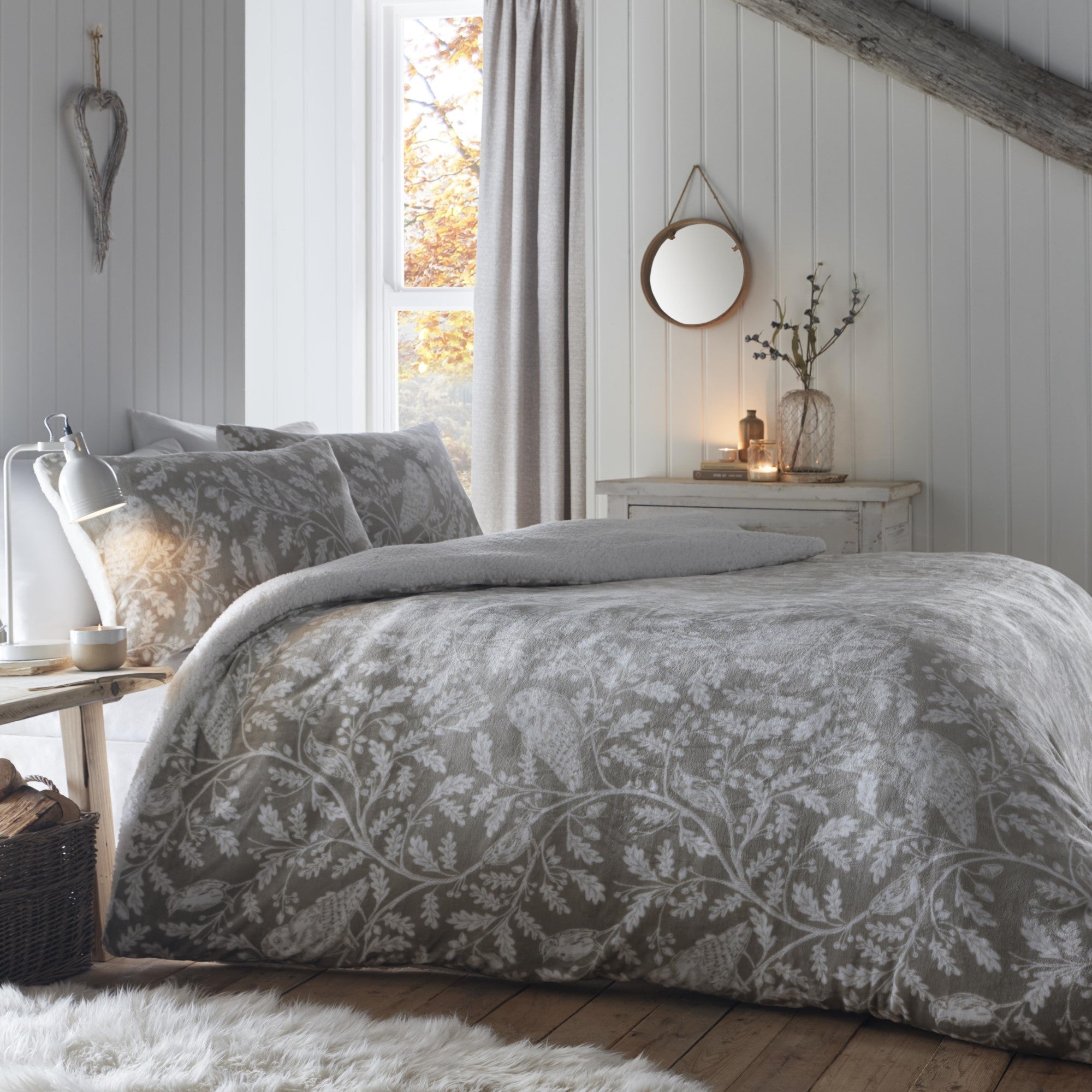 Woodland Owls Bedspread by Dreams & Drapes Lodge in Sage 150cm x 200cm - Bedspread - Dreams & Drapes Lodge