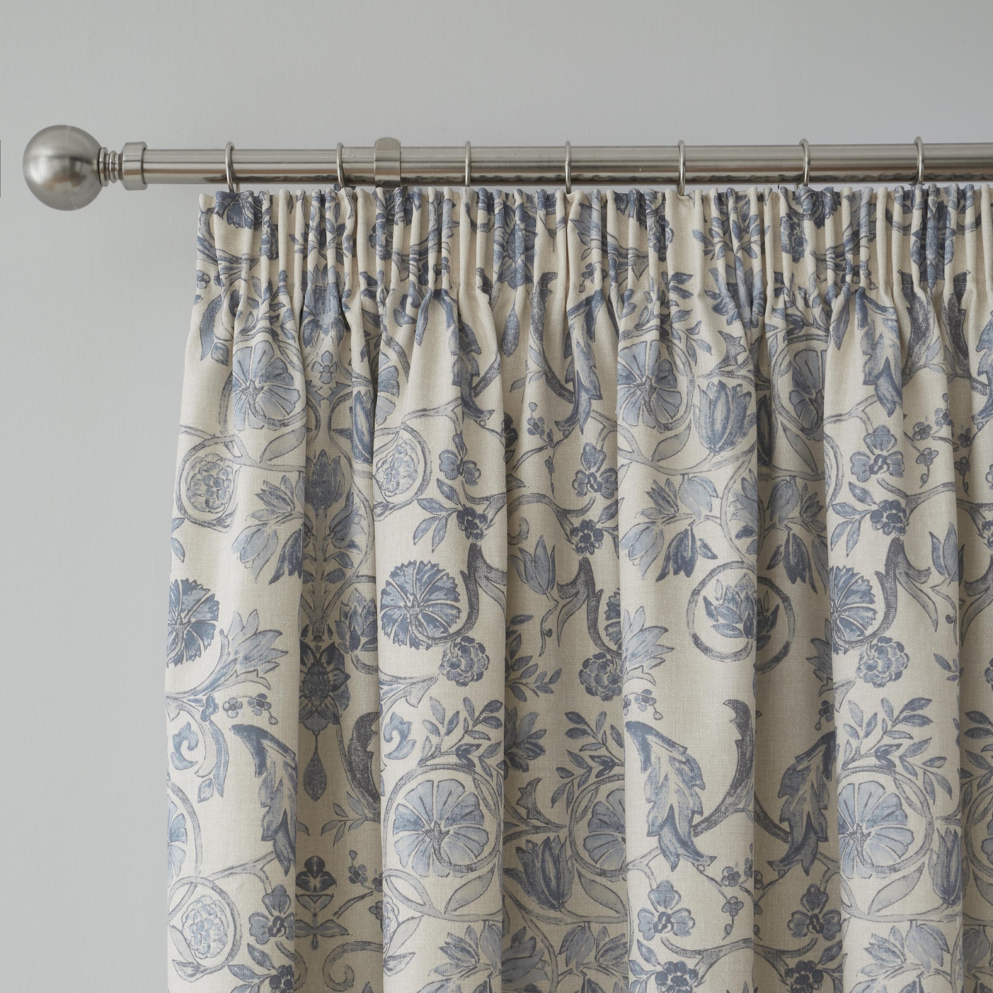 Averie Pair of Pencil Pleat Curtains With Tie-Backs by Dreams & Drapes Design in Blue - Pair of Pencil Pleat Curtains With Tie-Backs - Dreams & Drapes Design