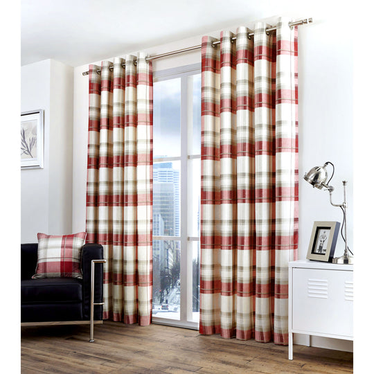 Balmoral Check Eyelet Curtains in Ruby