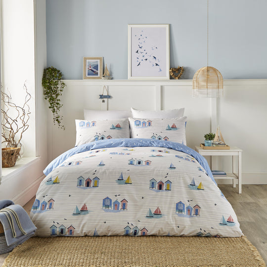 Beach Huts Duvet Cover Set in Blue