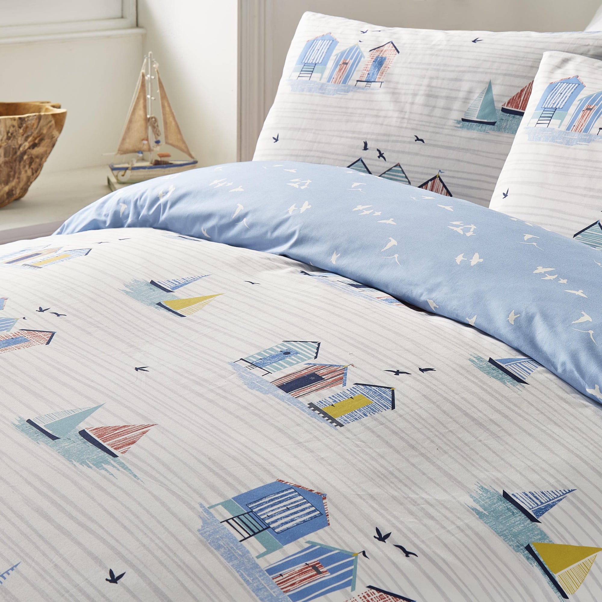 Beach Huts  Duvet Cover Set by Fusion in Blue - Duvet Cover Set - Fusion