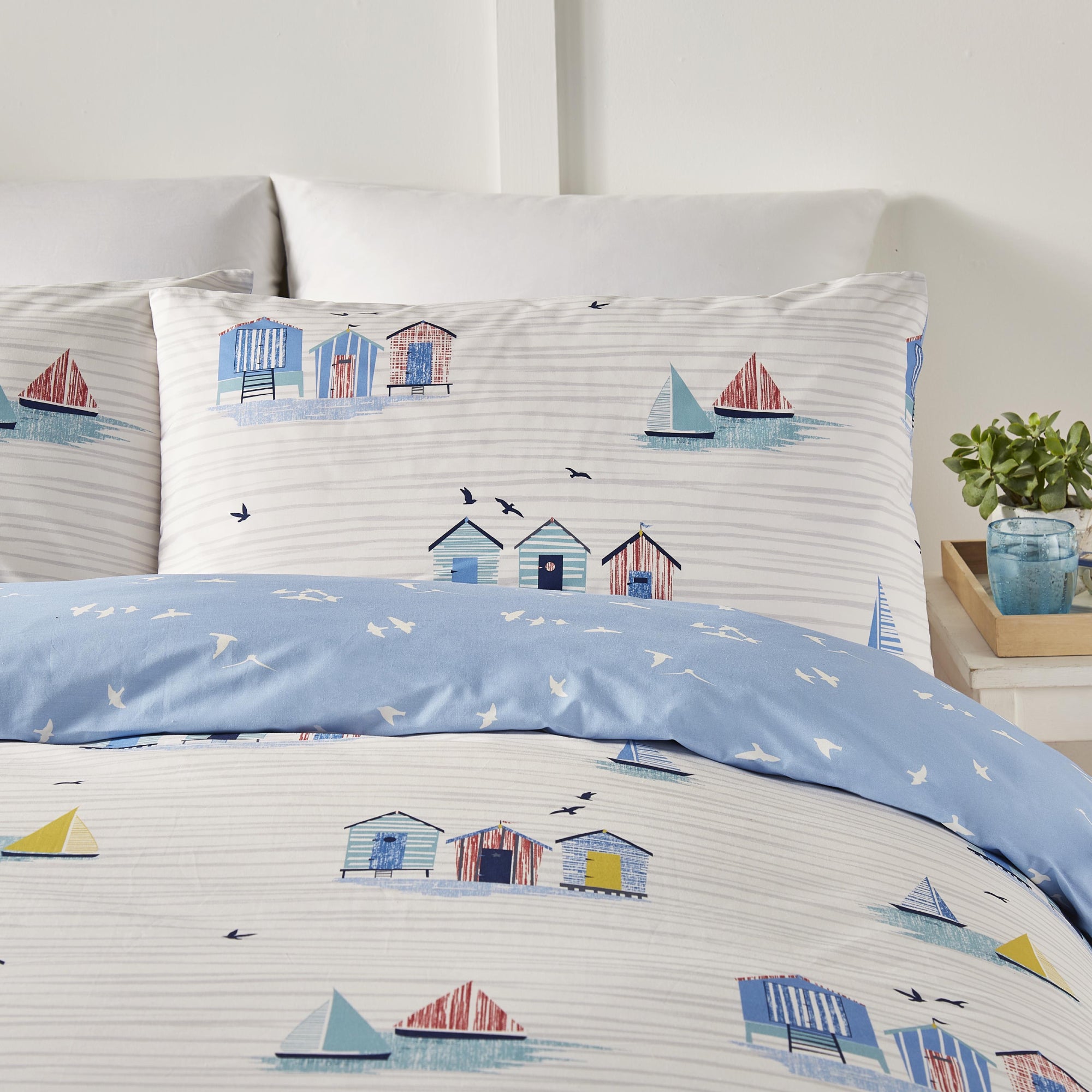 Beach Huts  Duvet Cover Set by Fusion in Blue - Duvet Cover Set - Fusion