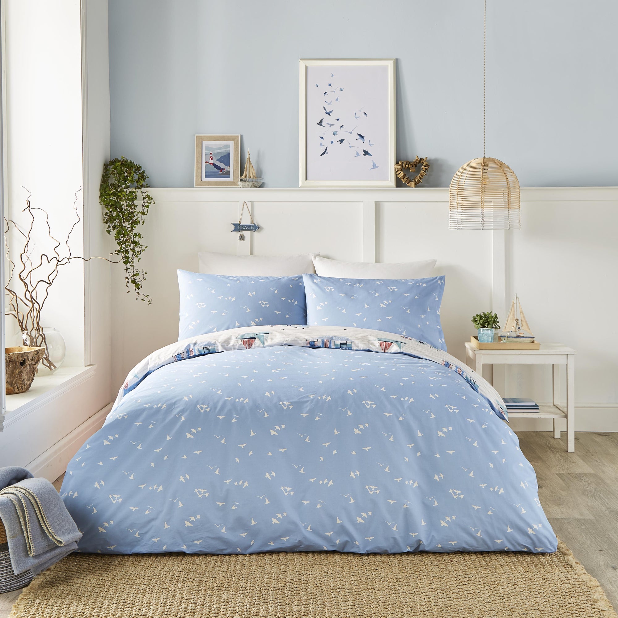 Beach Huts  Duvet Cover Set by Fusion in Blue - Duvet Cover Set - Fusion