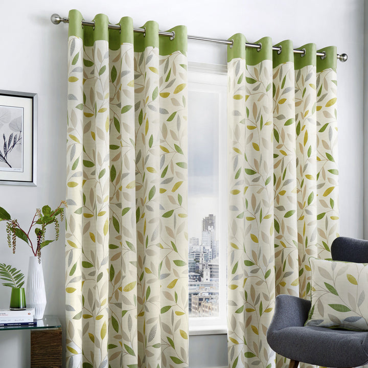 Beechwood Pair of Eyelet Curtains by Fusion in Green - Pair of Eyelet Curtains - Fusion