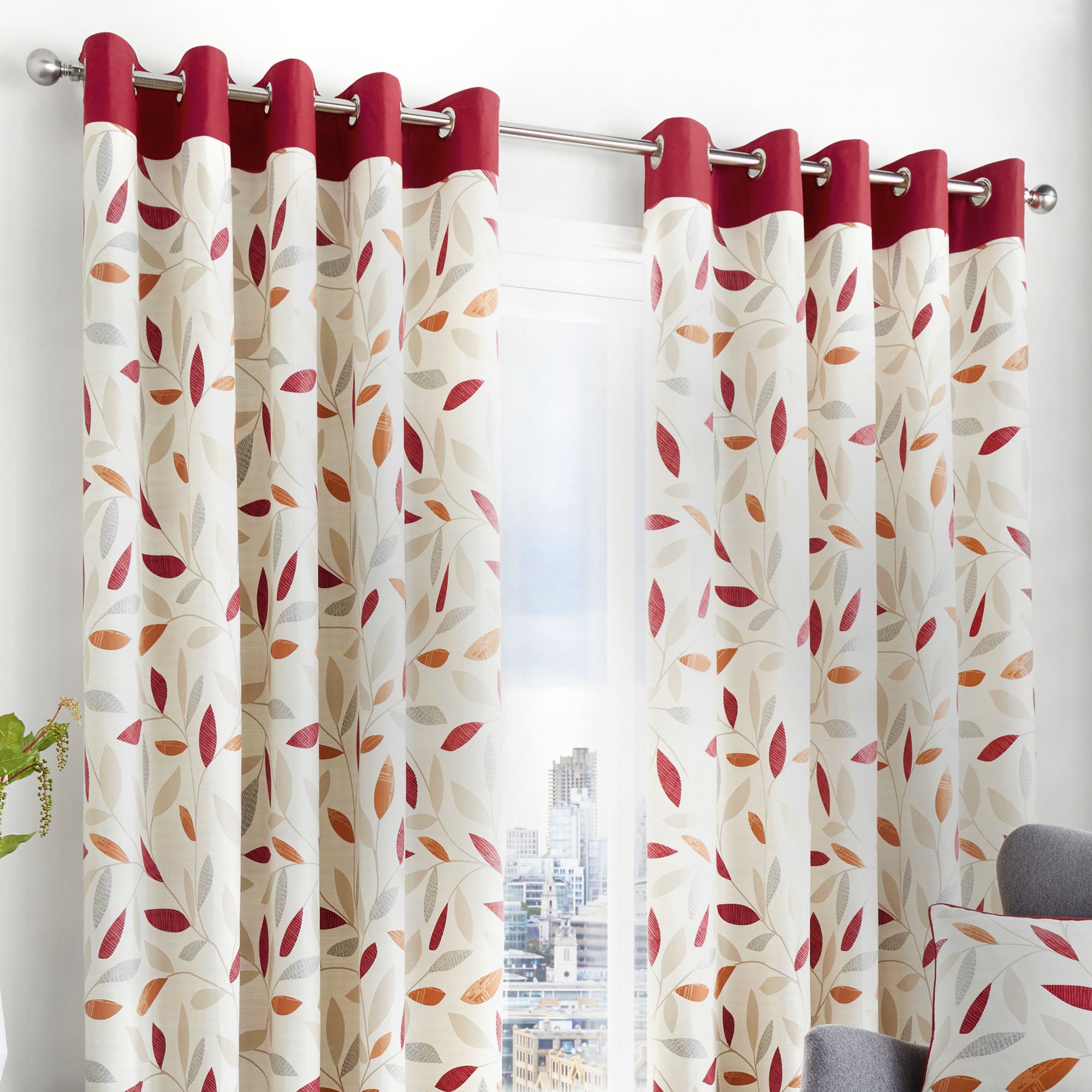 Beechwood Pair of Eyelet Curtains by Fusion in Red - Pair of Eyelet Curtains - Fusion