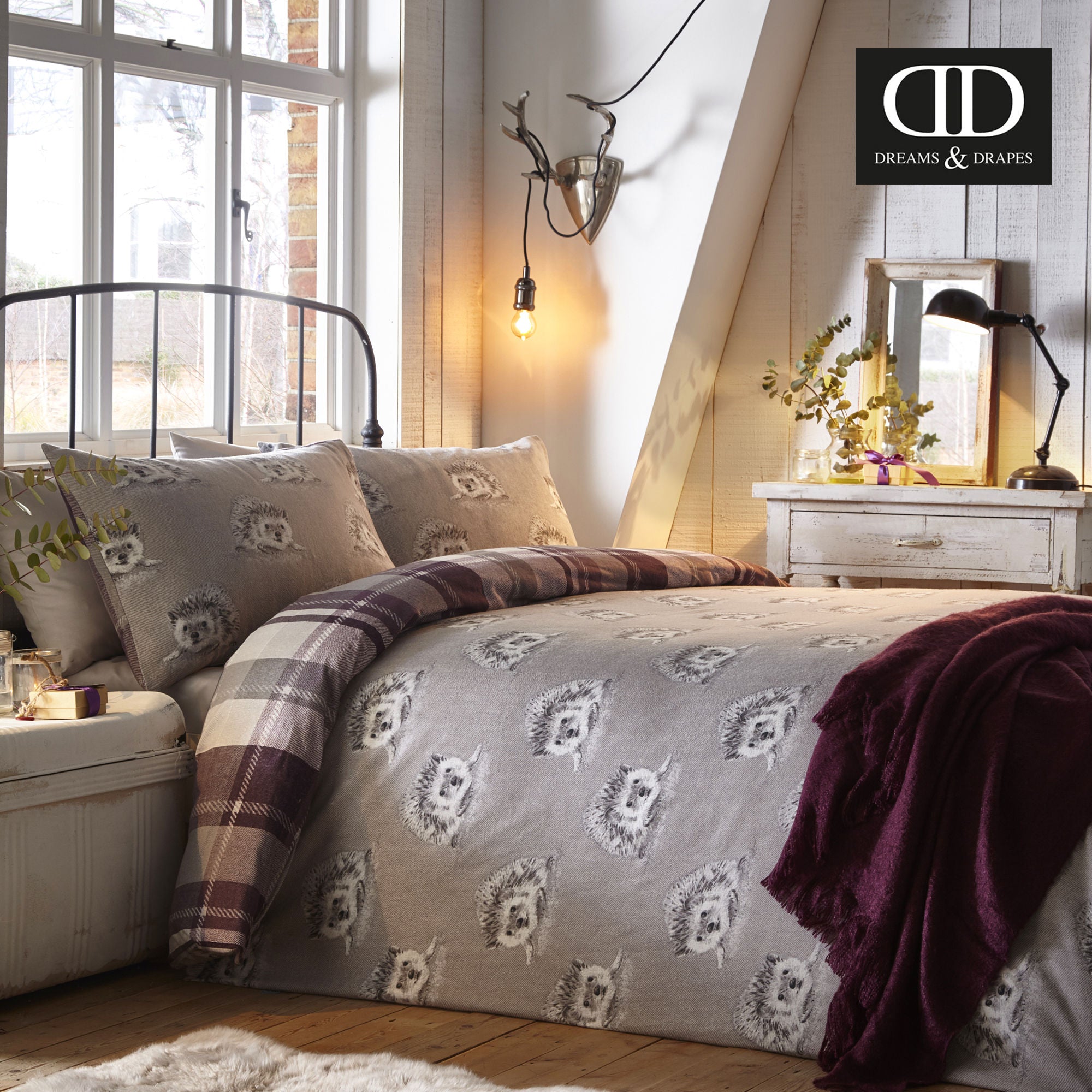 Colville Check Duvet Cover Set by Dreams & Drapes Lodge in Plum - Duvet Cover Set - Dreams & Drapes Lodge