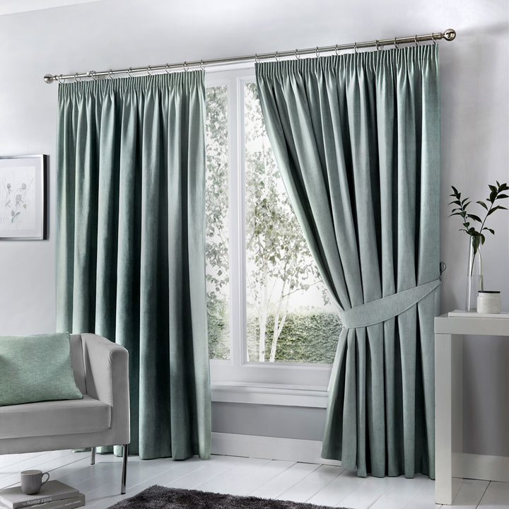 Dijon Pair of Pencil Pleat Curtains by Fusion in Duck Egg - Pair of Pencil Pleat Curtains - Fusion