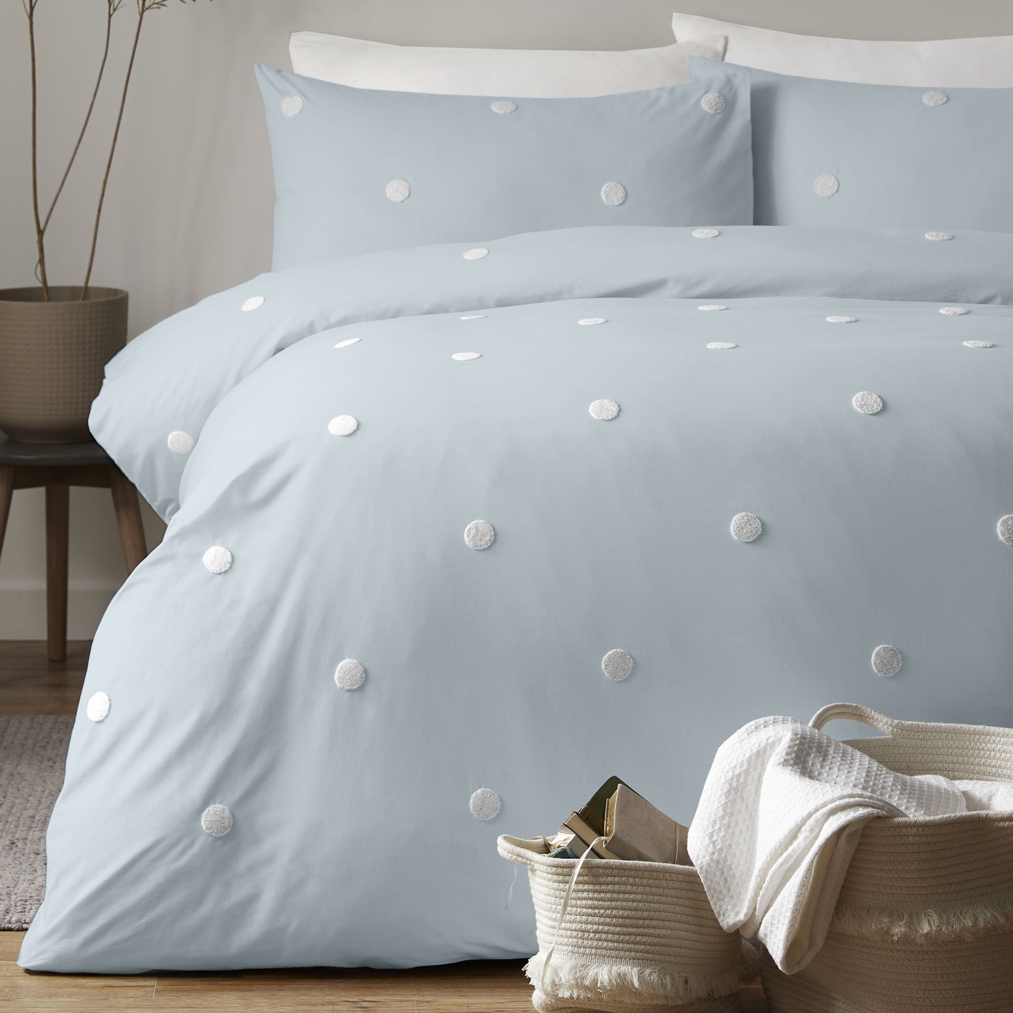 Dot Garden Duvet Cover Set by Appletree Boutique in Duck Egg with White Dots - Duvet Cover Set - Appletree Boutique