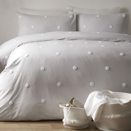 Dot Garden Duvet Cover Set in Silver with White Dots