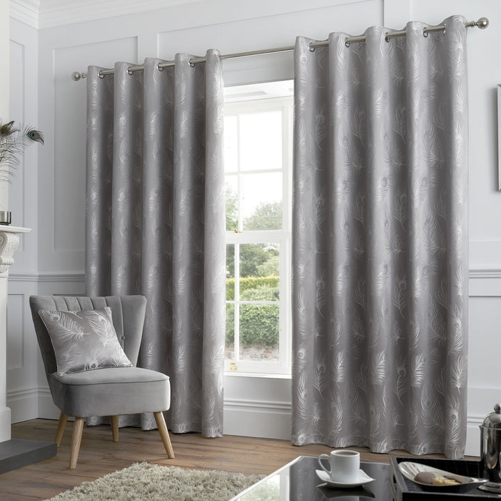 Feather Pair of Eyelet Curtains by Curtina in Silver - Pair of Eyelet Curtains - Curtina