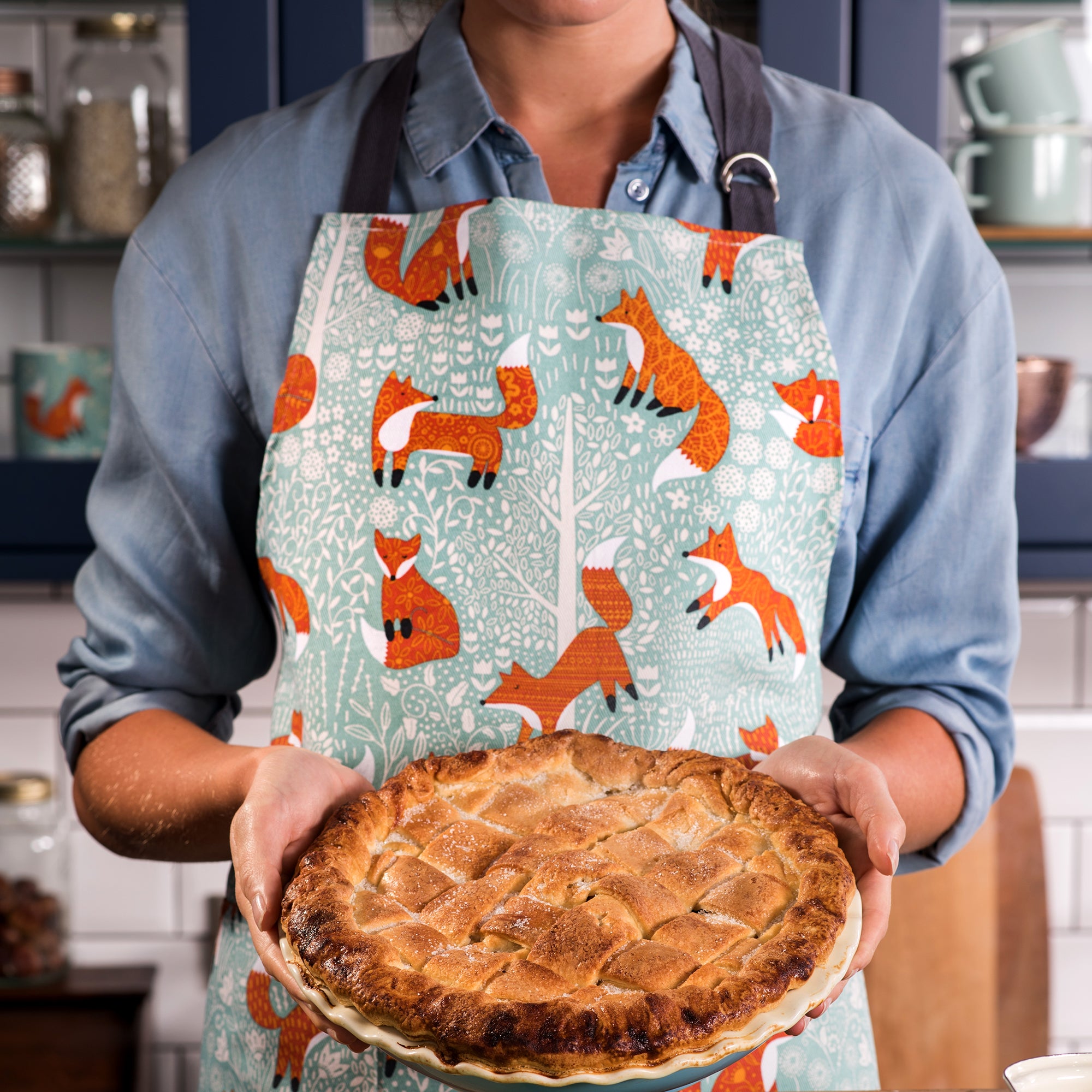 Ulster Weavers Cotton Apron - Foraging Fox (100% Cotton, Blue) - Apron - Ulster Weavers