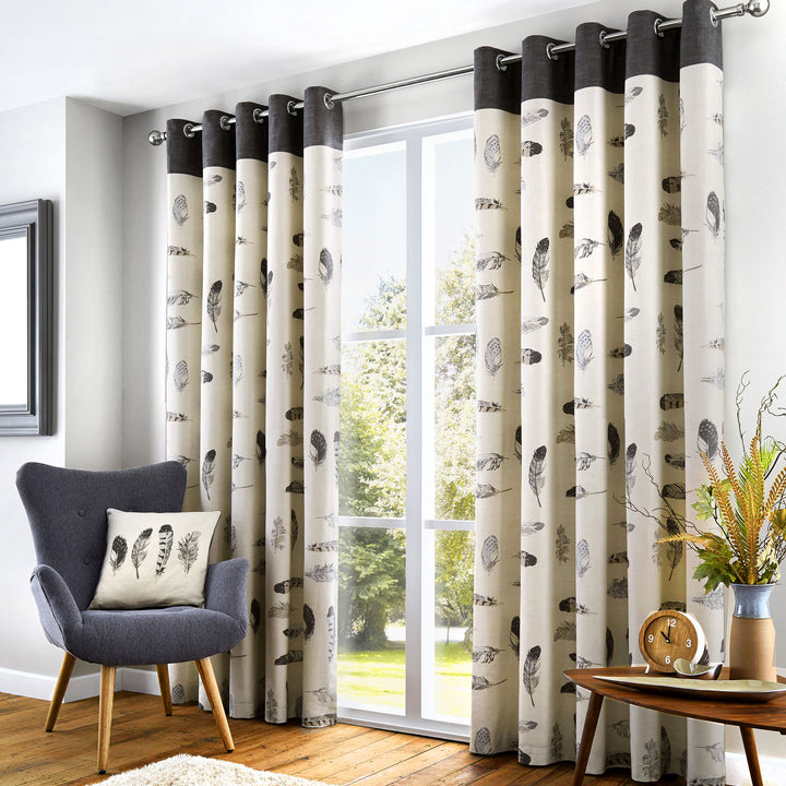 Idaho Pair of Eyelet Curtains by Fusion in Charcoal - Pair of Eyelet Curtains - Fusion