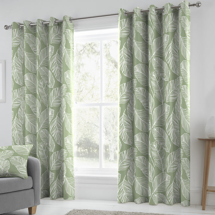 Matteo Pair of Eyelet Curtains by Fusion in Green - Pair of Eyelet Curtains - Fusion