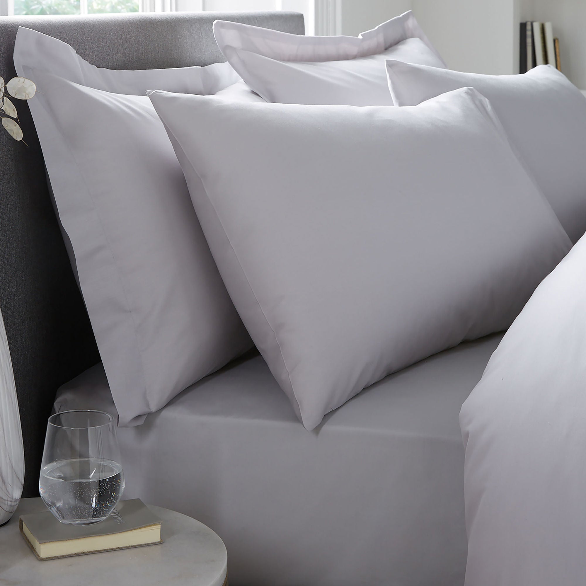 Plain Dyed 32cm Fitted Bed Sheet by Serene in Silver - 32cm Fitted Bed Sheet - Serene