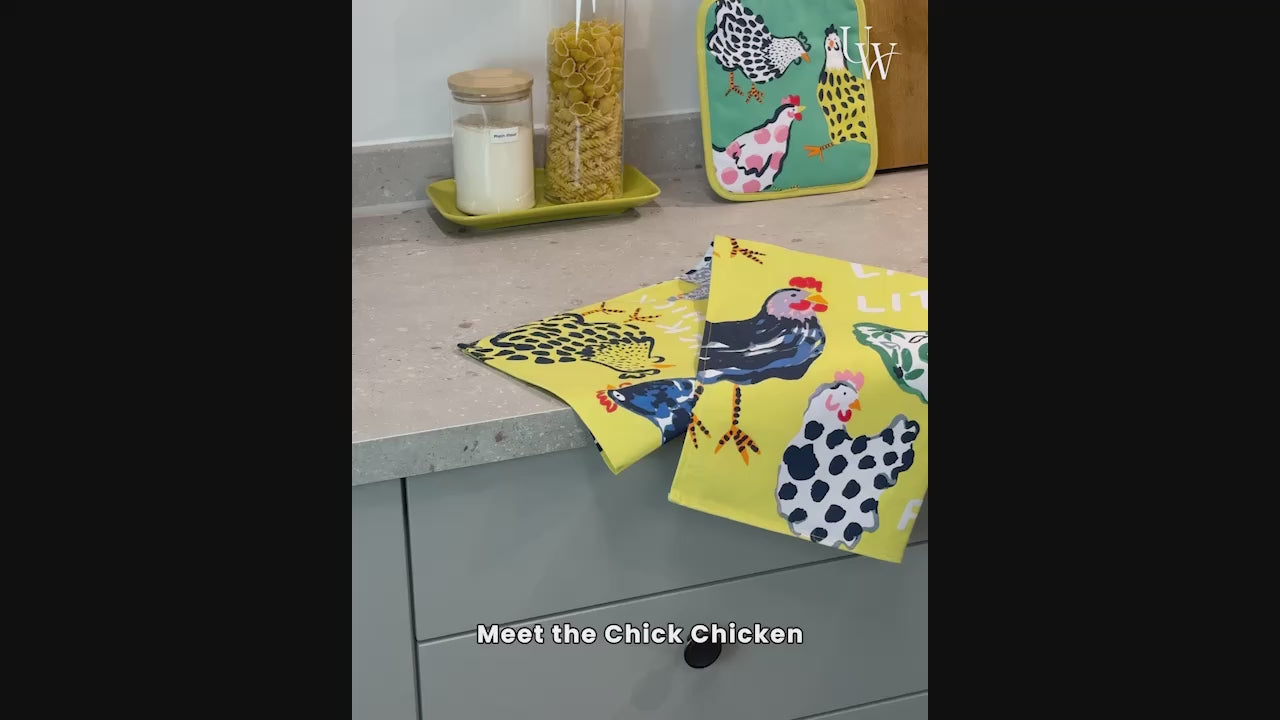 Chick Chicken Cotton Tea Towel in Yellow
