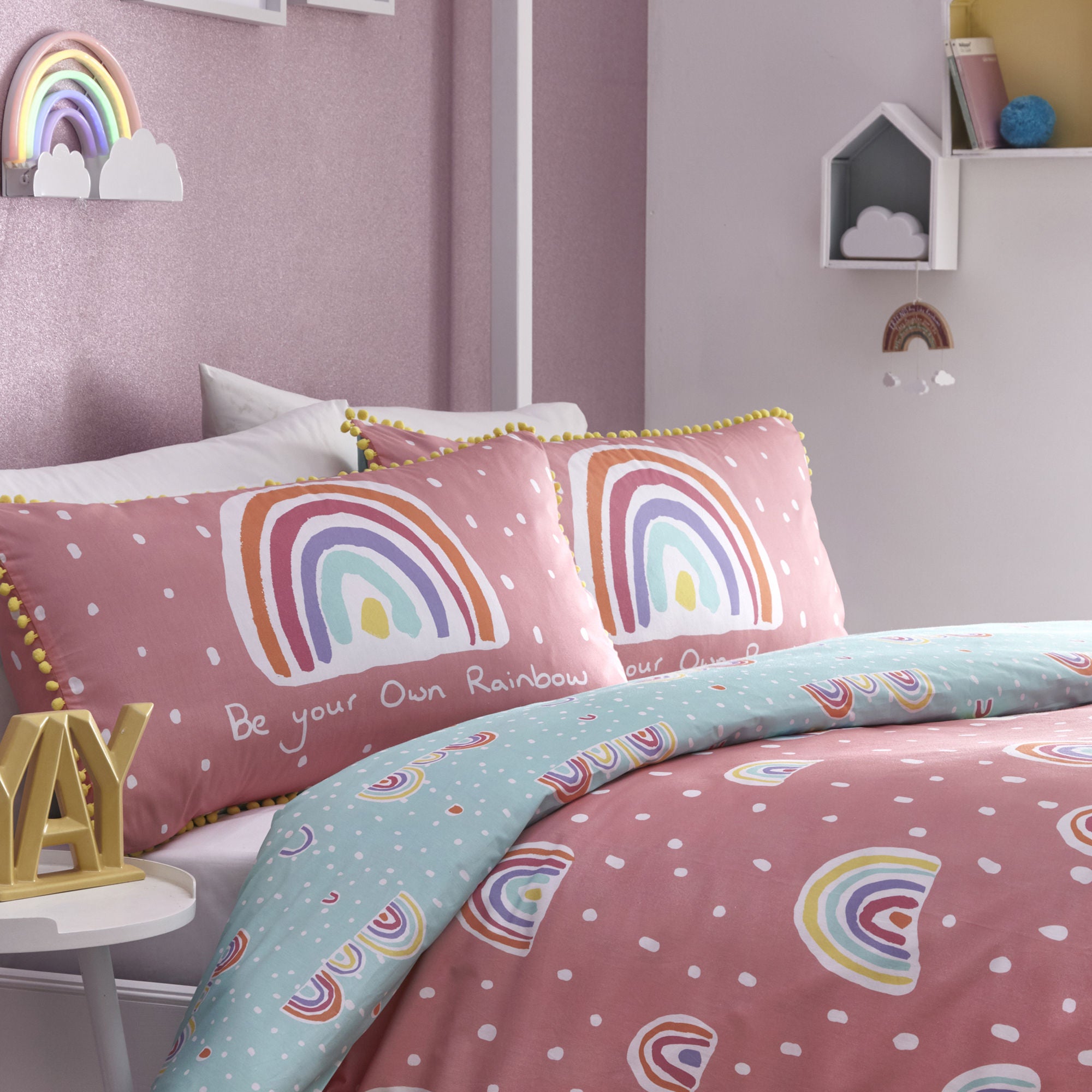 Rainbow Pom Duvet Cover Set by Appletree Kids in Multicolour - Duvet Cover Set - Appletree Kids