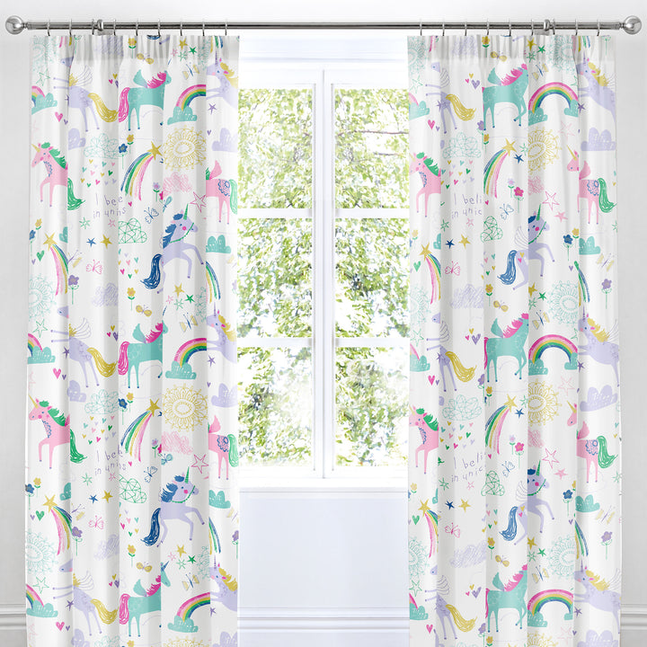 Rainbow Unicorn Pair of Pencil Pleat Curtains by Bedlam in Multicolour - Pair of Pencil Pleat Curtains - Bedlam