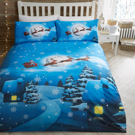 Santa Glow In The Dark Christmas Duvet Cover Set in Multicolour
