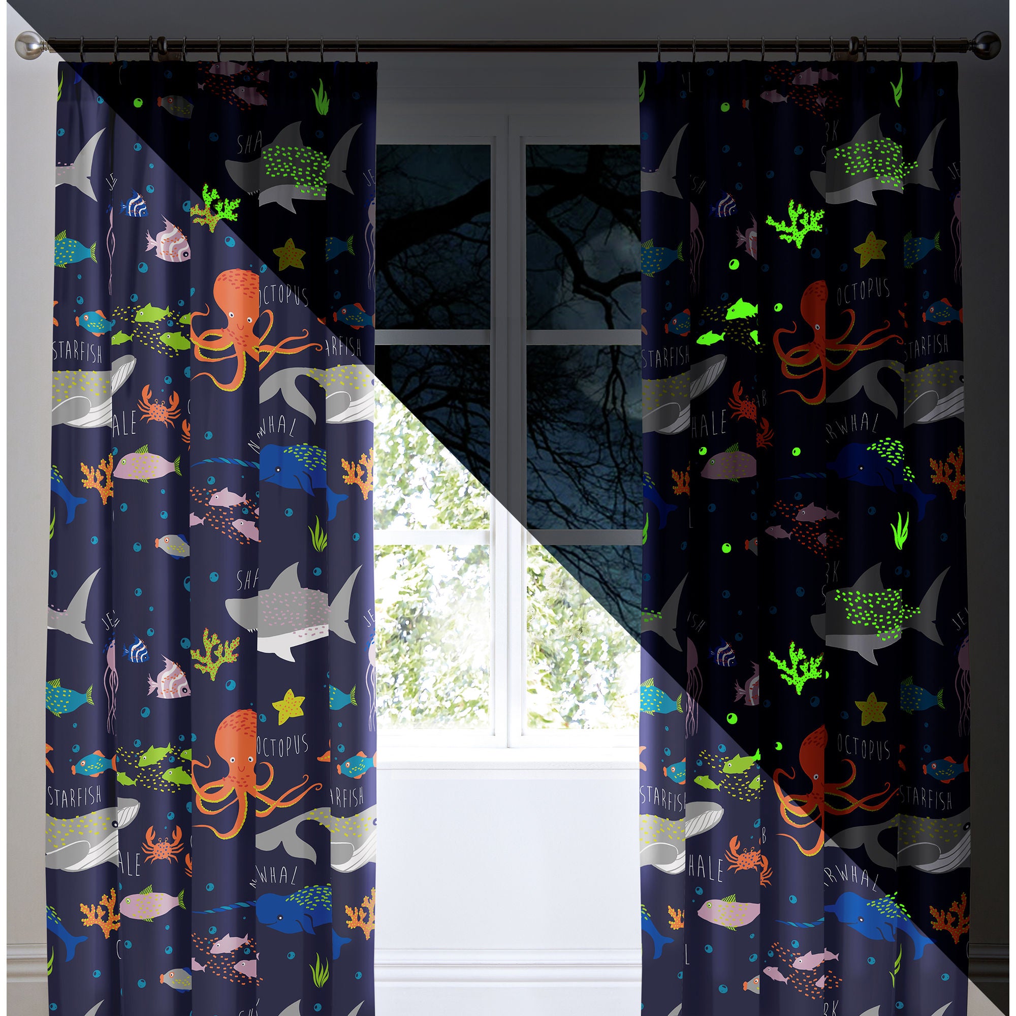 Sea Life Pair of Pencil Pleat Curtains by Bedlam in Multicolour - Pair of Pencil Pleat Curtains - Bedlam