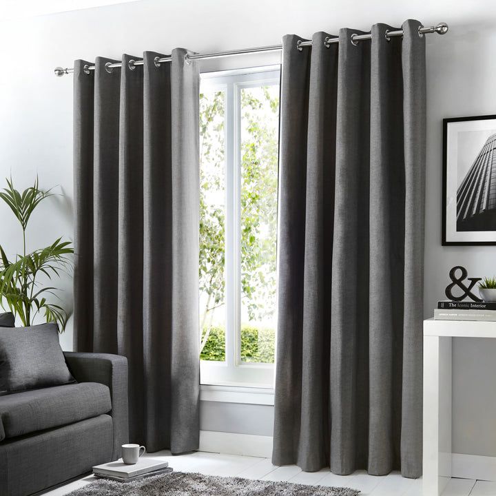 Sorbonne Pair of Eyelet Curtains by Fusion in Charcoal - Pair of Eyelet Curtains - Fusion