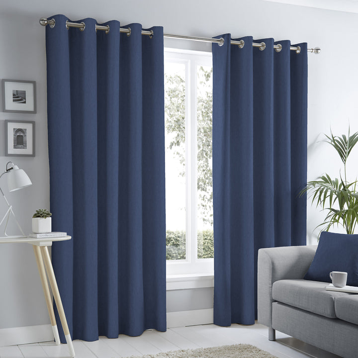 Sorbonne Pair of Eyelet Curtains by Fusion in Navy - Pair of Eyelet Curtains - Fusion