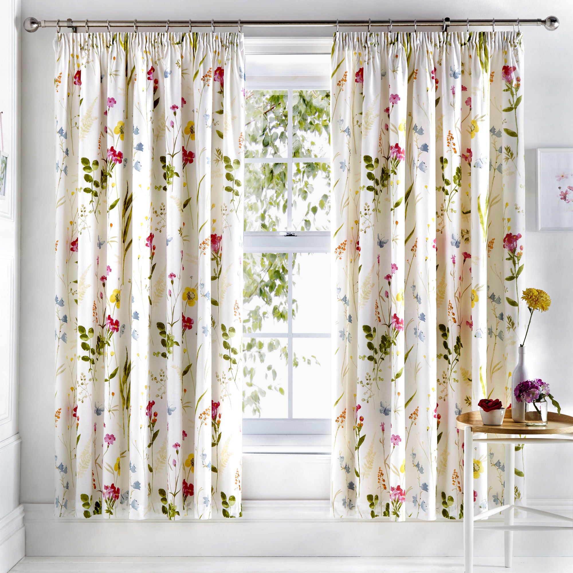 Spring Glade Pair of Pencil Pleat Curtains by Dreams & Drapes in Multicolour - Pair of Pencil Pleat Curtains - Dreams & Drapes
