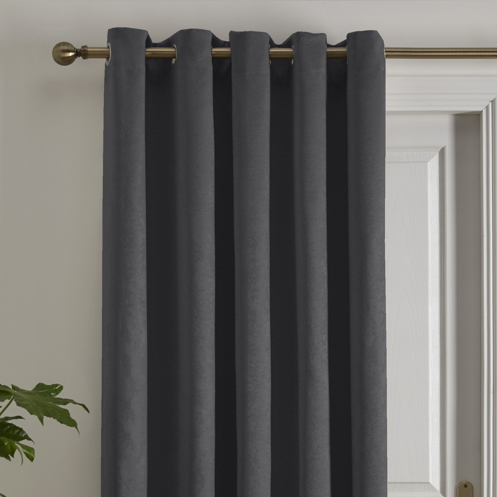 Strata Eyelet Single Panel Door Curtain by Fusion in Charcoal - Eyelet Single Panel Door Curtain - Fusion