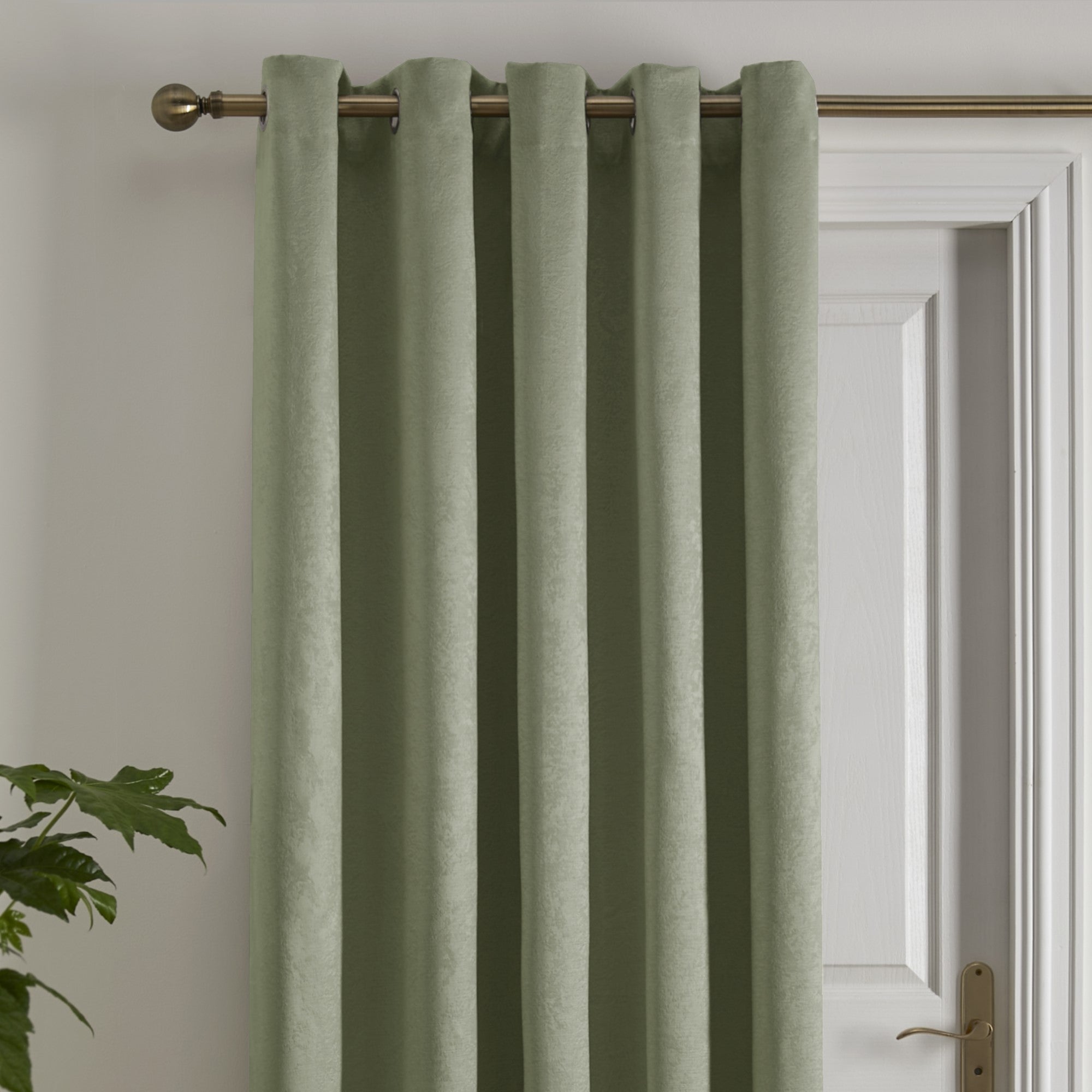 Strata Eyelet Single Panel Door Curtain by Fusion in Green - Eyelet Single Panel Door Curtain - Fusion