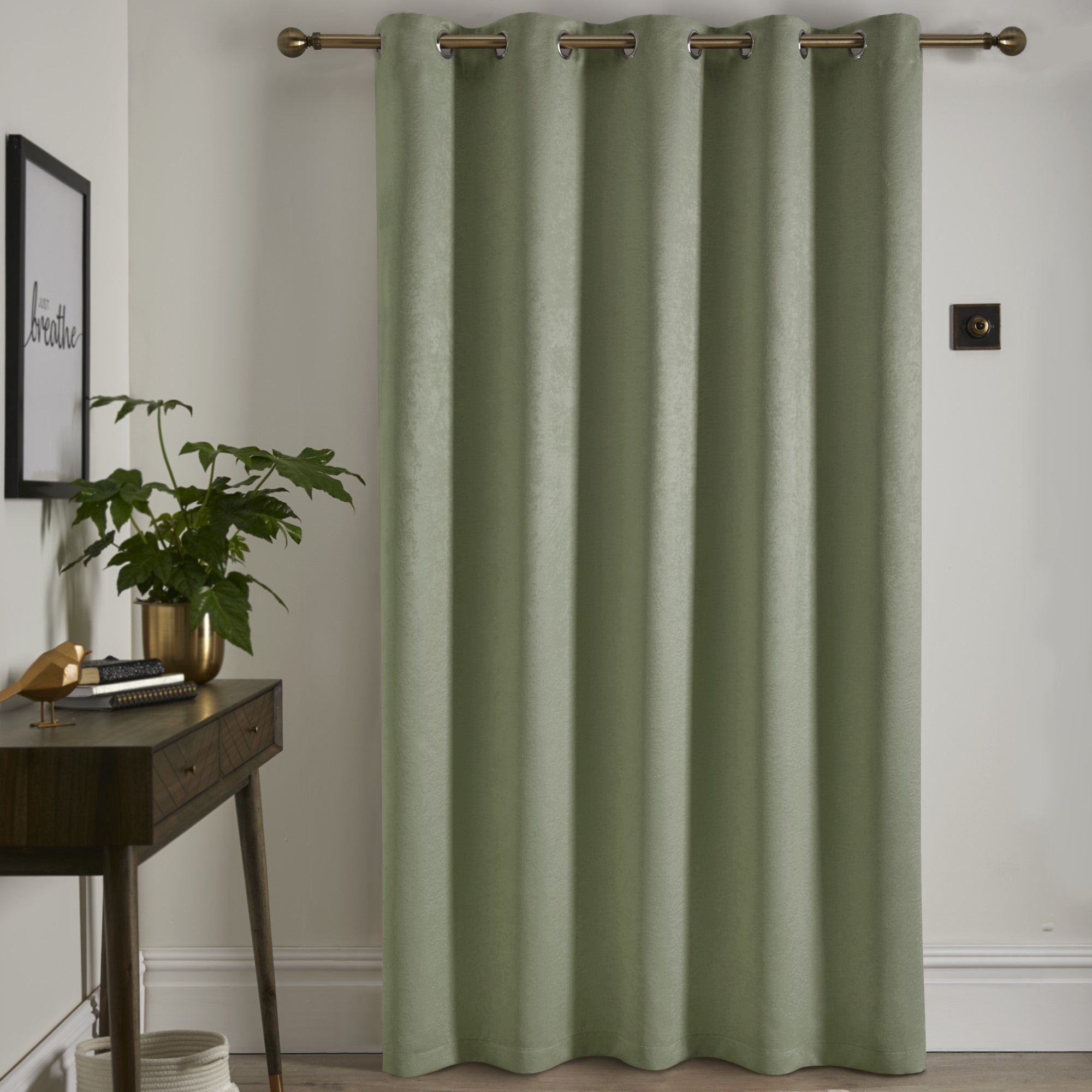Strata Eyelet Single Panel Door Curtain by Fusion in Green - Eyelet Single Panel Door Curtain - Fusion
