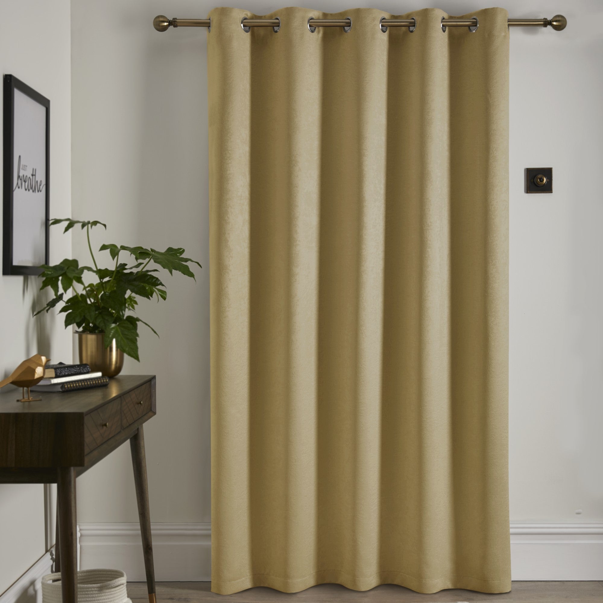 Strata Eyelet Single Panel Door Curtain by Fusion in Ochre - Eyelet Single Panel Door Curtain - Fusion