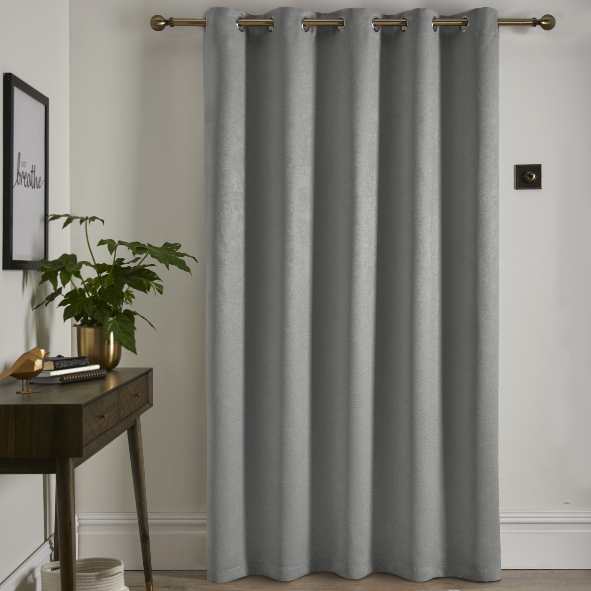 Strata Eyelet Single Panel Door Curtain by Fusion in Silver - Eyelet Single Panel Door Curtain - Fusion