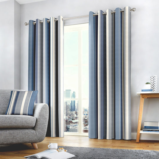 Whitworth Stripe Eyelet Curtains in Blue