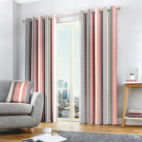 Whitworth Stripe Eyelet Curtains in Blush