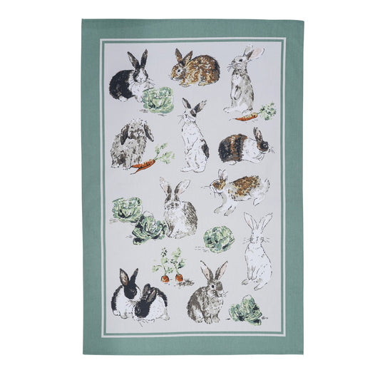 Rabbit Patch Cotton Tea Towel in Green