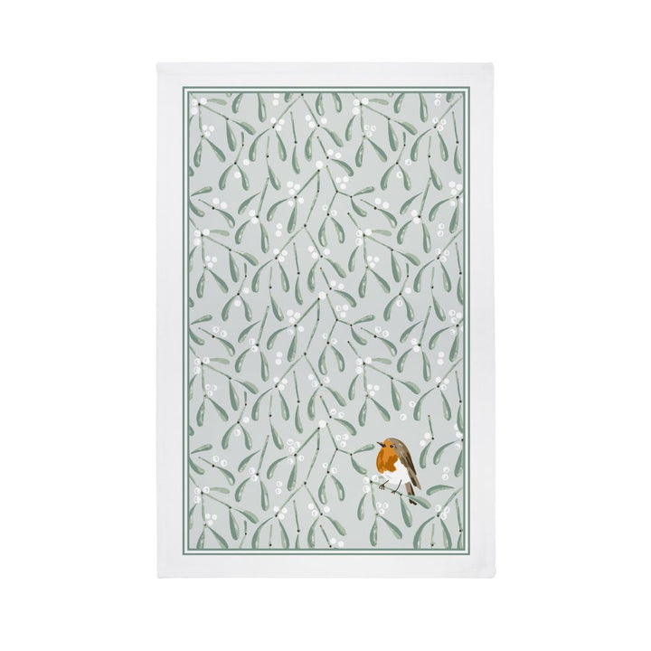 Ulster Weavers Recycled Cotton Blend Tea Towel - Mistletoe & Robin  (Beige) -  - Ulster Weavers