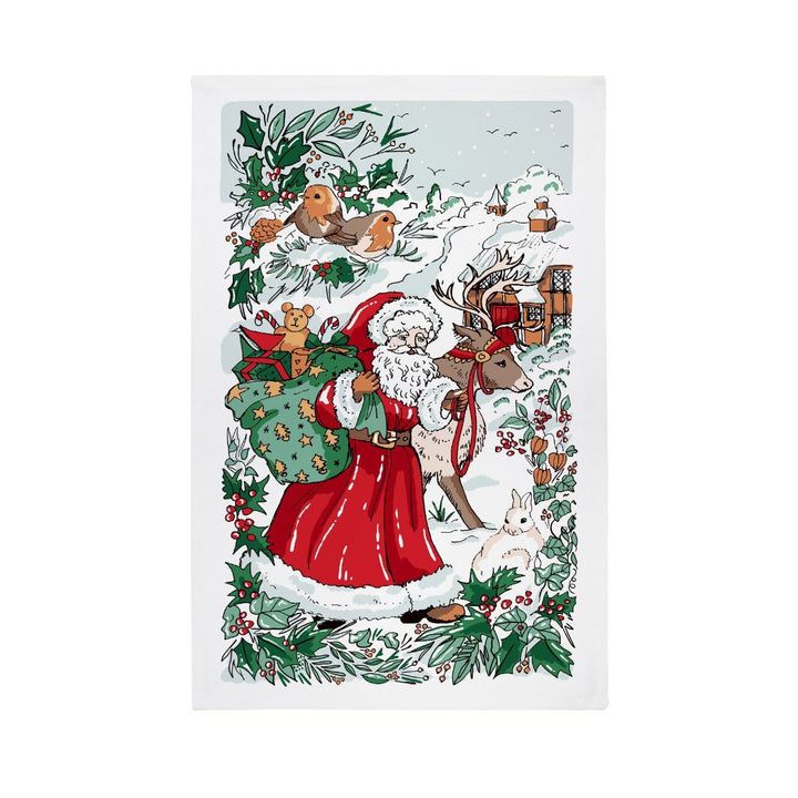 Ulster Weavers Recycled Cotton Blend Tea Towel - Santa Scene (Multi-colour) -  - Ulster Weavers