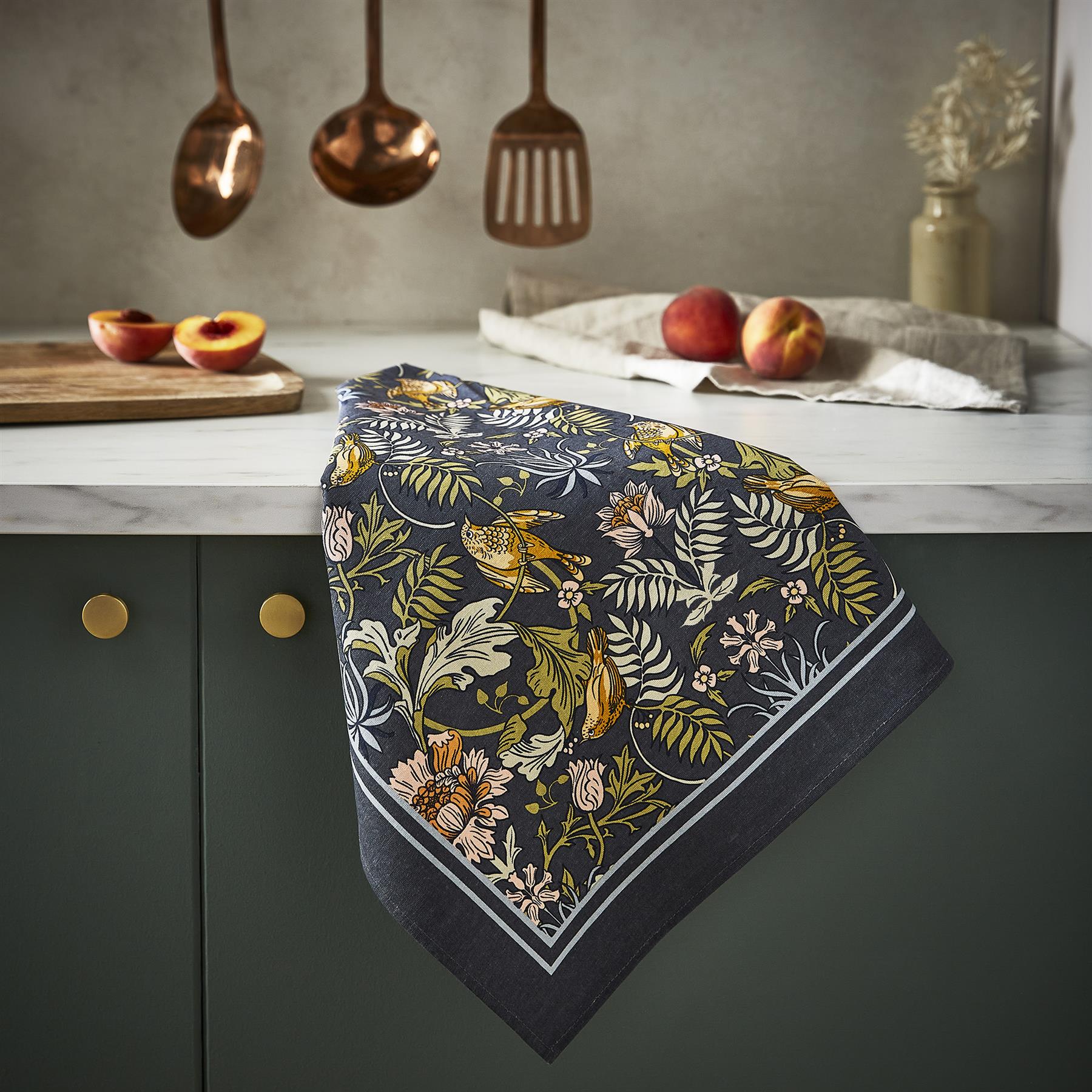 Ulster Weavers Finch & Flower Tea Towel - Cotton One Size in Navy - Tea Towel - Ulster Weavers