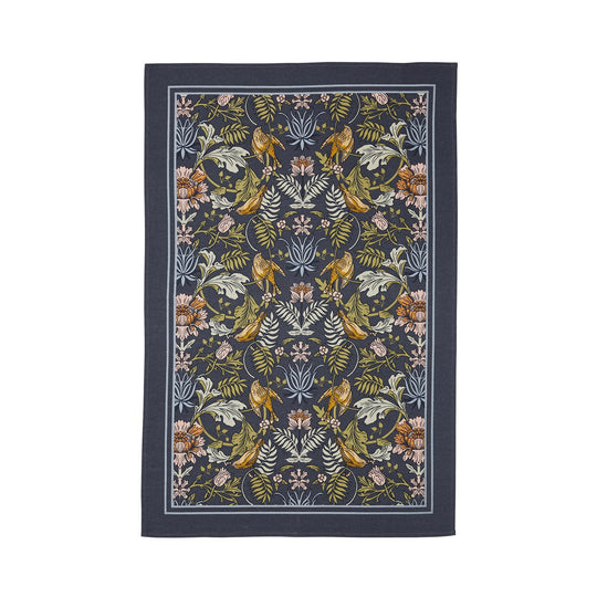 Finch & Flower Cotton Tea Towel in Navy
