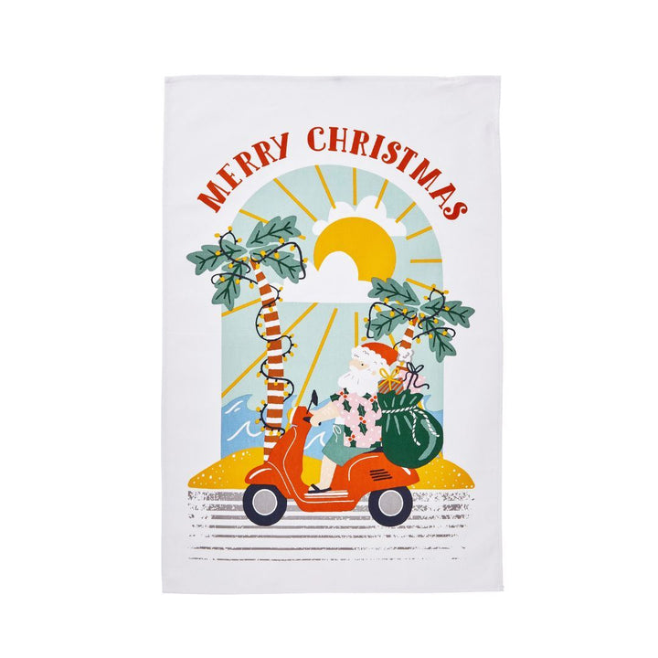 Ulster Weavers Recycled Cotton Tea Towel - Sunny Santa (Blue) -  - Ulster Weavers