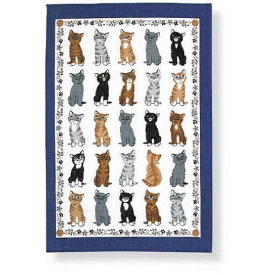 Kittens Arrived Cotton Tea Towel in Blue