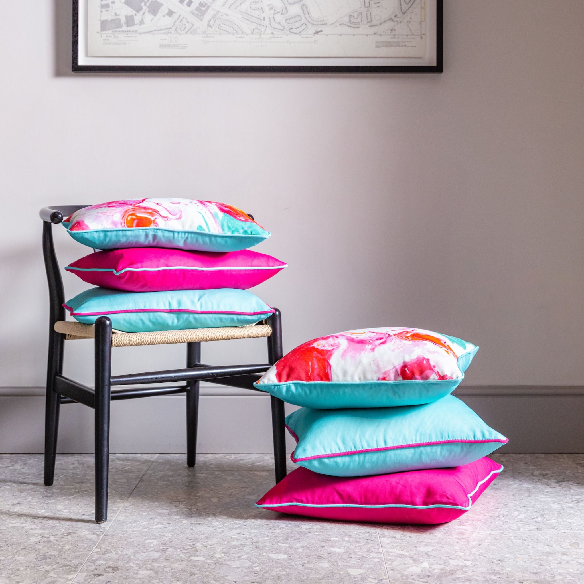 Ulster Weavers Plain Linen Cushion - Cardinal Marble (50cm x 50cm, Cerise Pink/Turquoise) -  - Ulster Weavers